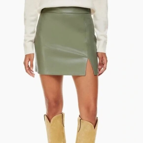Aritzia Wilfred Tempest / Patio Vegan Leather Mini Skirt Sage Green Size 4 - Picture 1 of 6